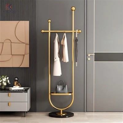 Porte-manteau en métal doré de luxe, porte-parapluie, arbre de Hall d'entrée moderne avec étagère inférieure, Base en marbre