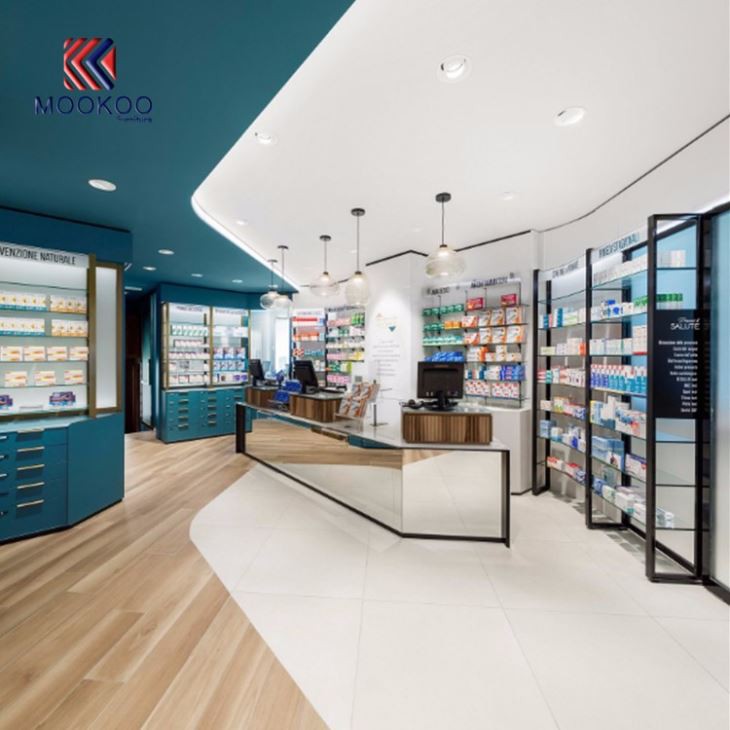 Farmacia Shop Cashier Counter Display Shelves Design