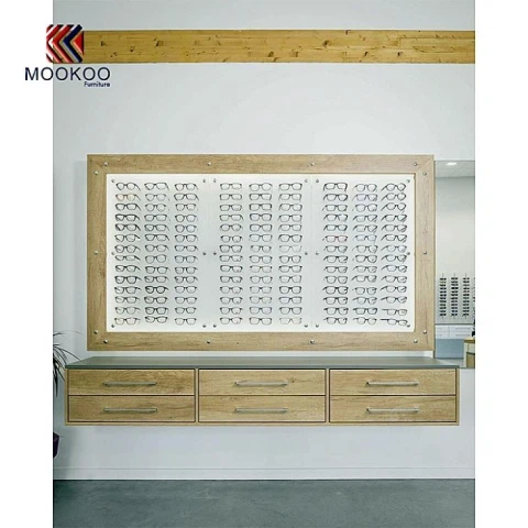 Meubles en bois d'étalage de lunettes de mur d'affichage optique